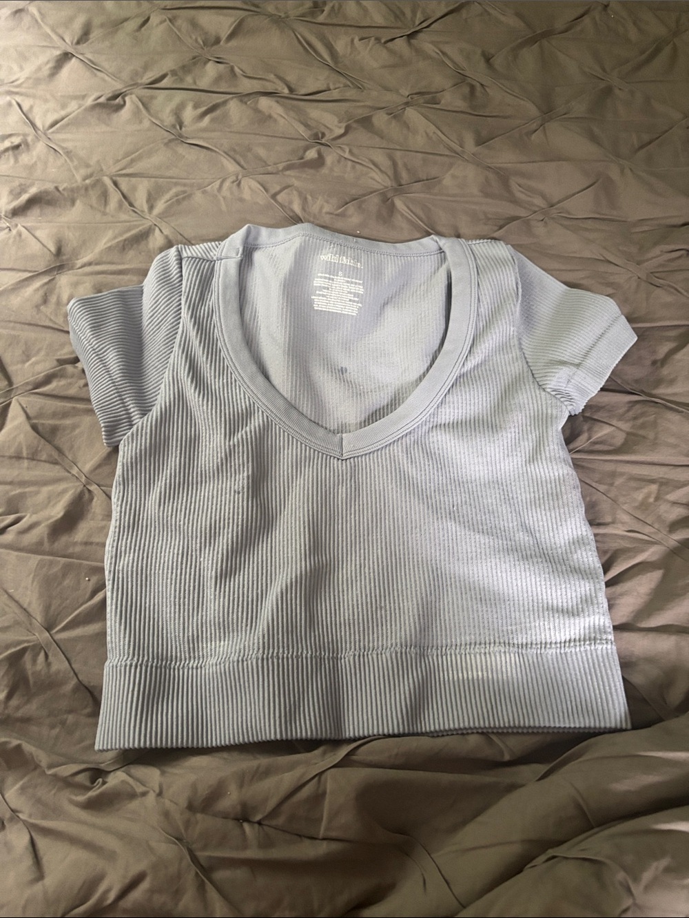 wild fable Light Blue Ribbed V-Neck Crop Top